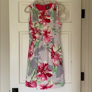 Floral grey and pink dress with pleats